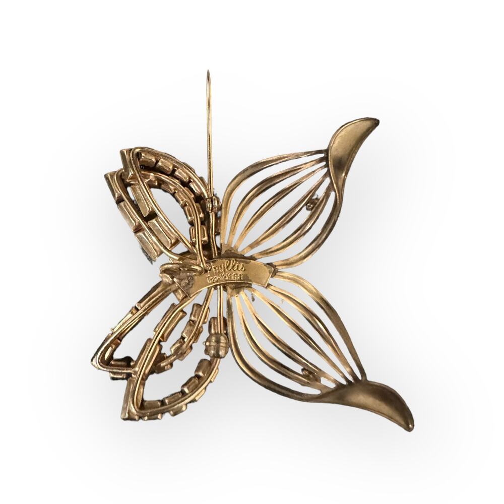 Phyllis Vintage Butterfly Rhinestone Pendant Pin Brooch - Picture 3 of 4